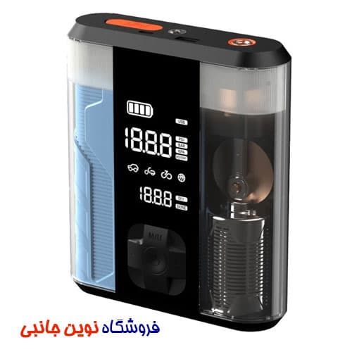 کمپرسور باد جامپ استارتر خودرو 8800 میلی آمپری و پاوربانک پاورلوژی مدل Powerology 8800mAh Jump Start Air Compressor & Power Bank PD 20W – Transparent | PPO47 (تک/عمده) — تصویر ۴