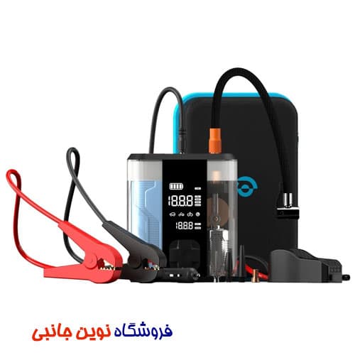کمپرسور باد جامپ استارتر خودرو 8800 میلی آمپری و پاوربانک پاورلوژی مدل Powerology 8800mAh Jump Start Air Compressor & Power Bank PD 20W – Transparent | PPO47 (تک/عمده) — تصویر ۳
