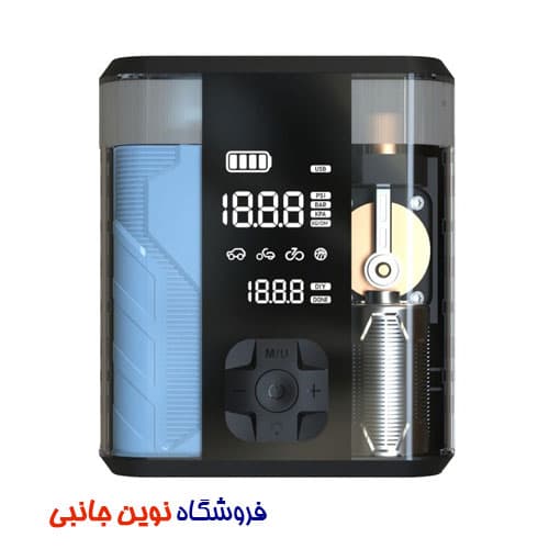 کمپرسور باد جامپ استارتر خودرو 8800 میلی آمپری و پاوربانک پاورلوژی مدل Powerology 8800mAh Jump Start Air Compressor & Power Bank PD 20W – Transparent | PPO47 (تک/عمده)