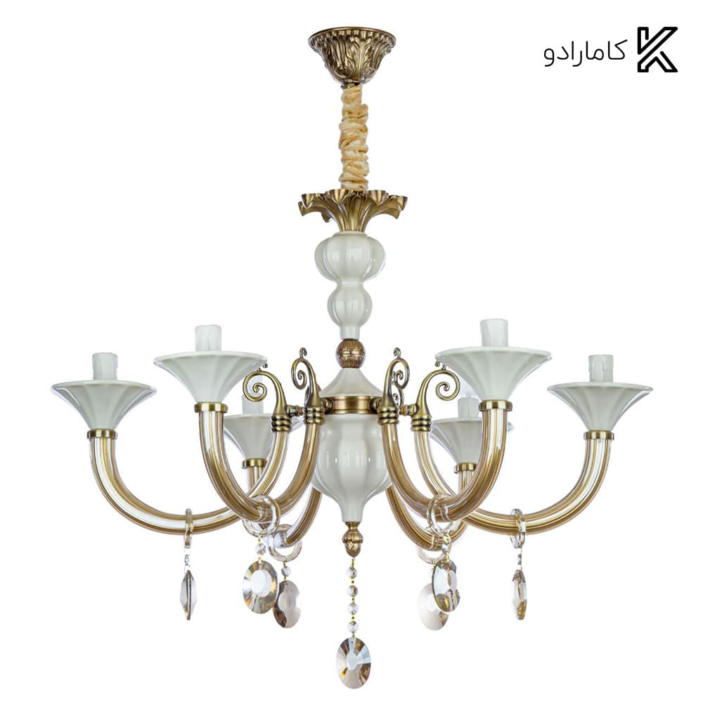 لوستر فلزی 6 شعله چشمه نور کد C3312-6-WT-AO