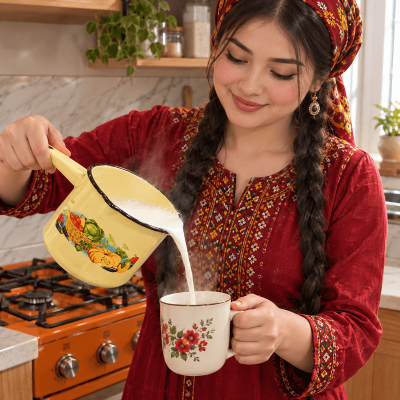 شیرجوش لبه دار 1.4 لیتری لعابی روس کدو 7686 — تصویر ۳