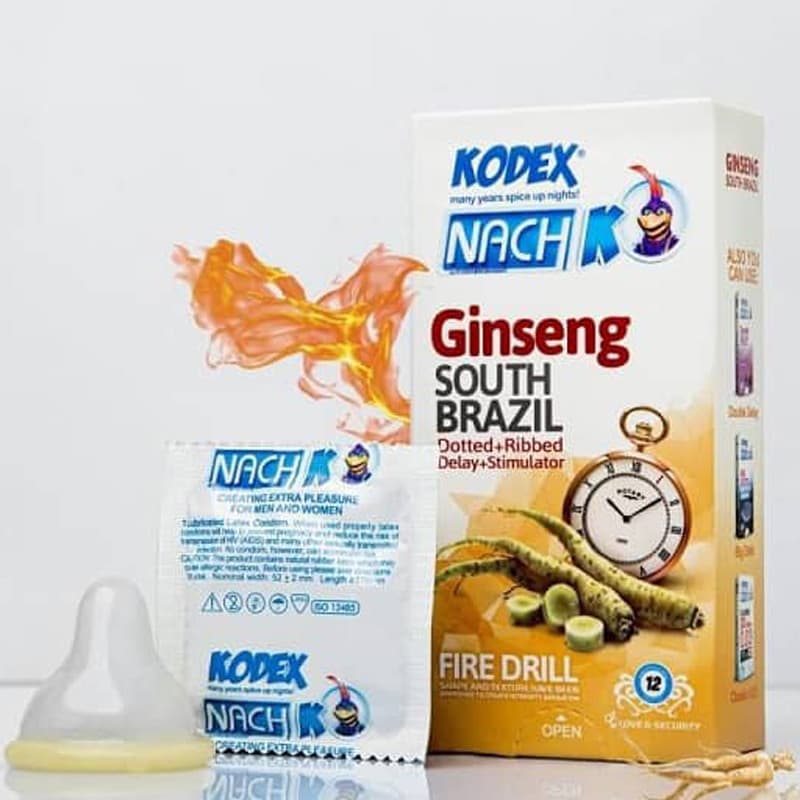 کاندوم جنسینگ تاخیری و خاردار کدکس مدل Ginseng بسته 12عددی 6994 — تصویر ۲