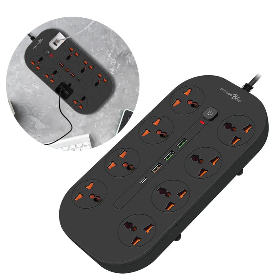 چندراهی برق هوشمند و شارژر پرودو Porodo Blue 8 AC Power Strip PB-FWCH035-BK — تصویر ۲