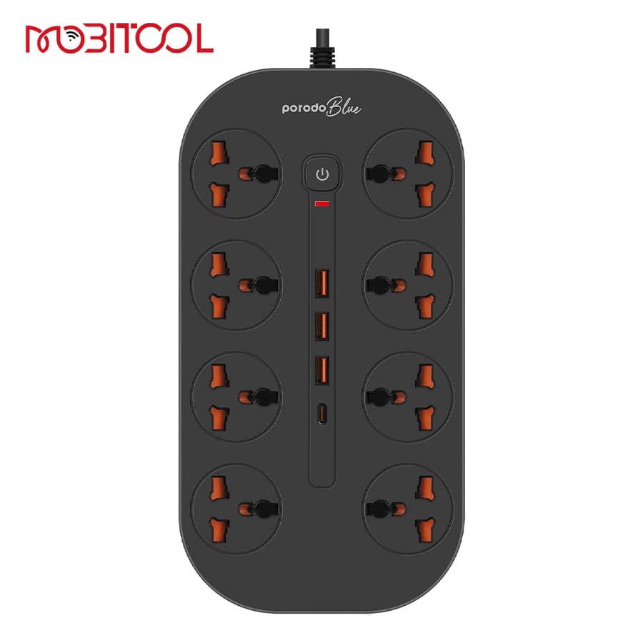 چندراهی برق هوشمند و شارژر پرودو Porodo Blue 8 AC Power Strip PB-FWCH035-BK — تصویر ۳