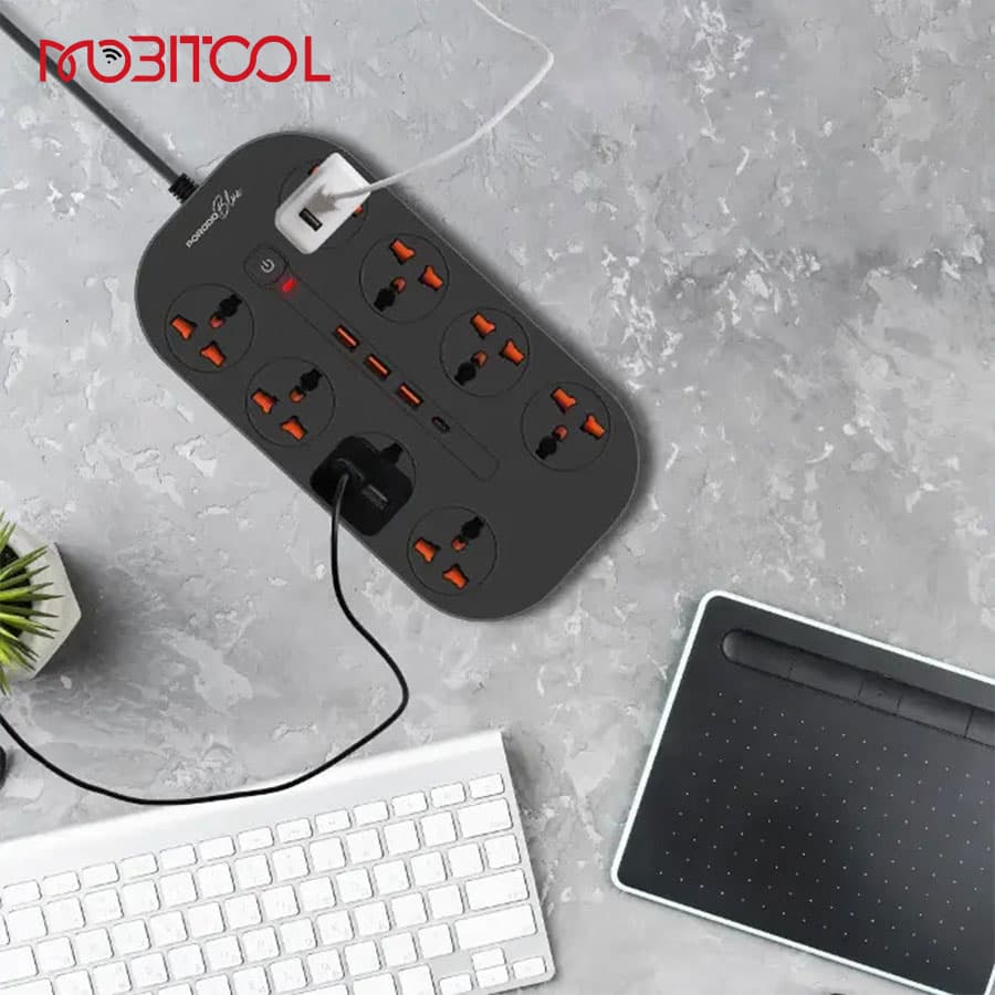 چندراهی برق هوشمند و شارژر پرودو Porodo Blue 8 AC Power Strip PB-FWCH035-BK — تصویر ۴