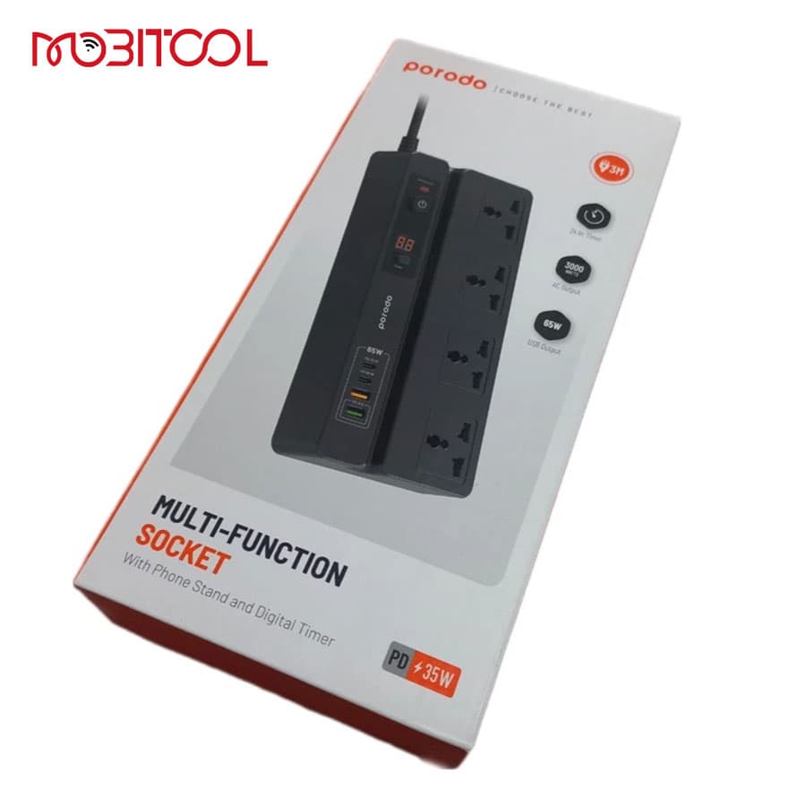 چندراهی و محافظ برق و شارژر تایمر دار پرودو Porodo Multi-Function Socket Digital Timer PD-FWCH007-BK — تصویر ۳