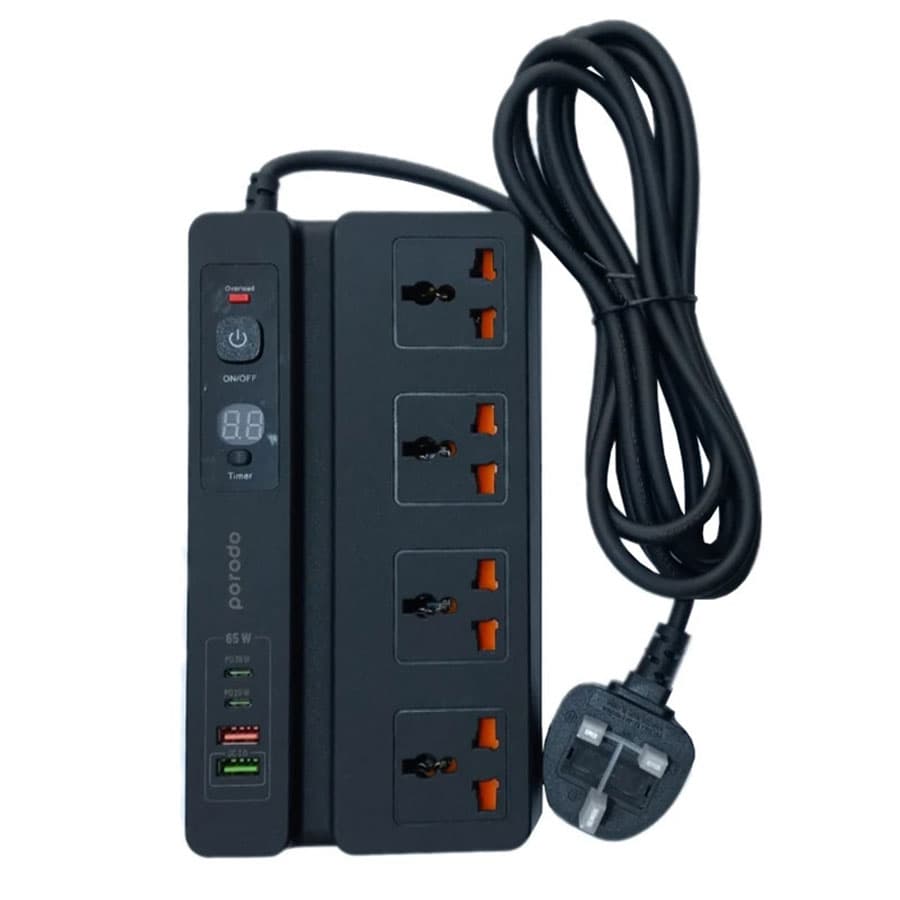 چندراهی و محافظ برق و شارژر تایمر دار پرودو Porodo Multi-Function Socket Digital Timer PD-FWCH007-BK