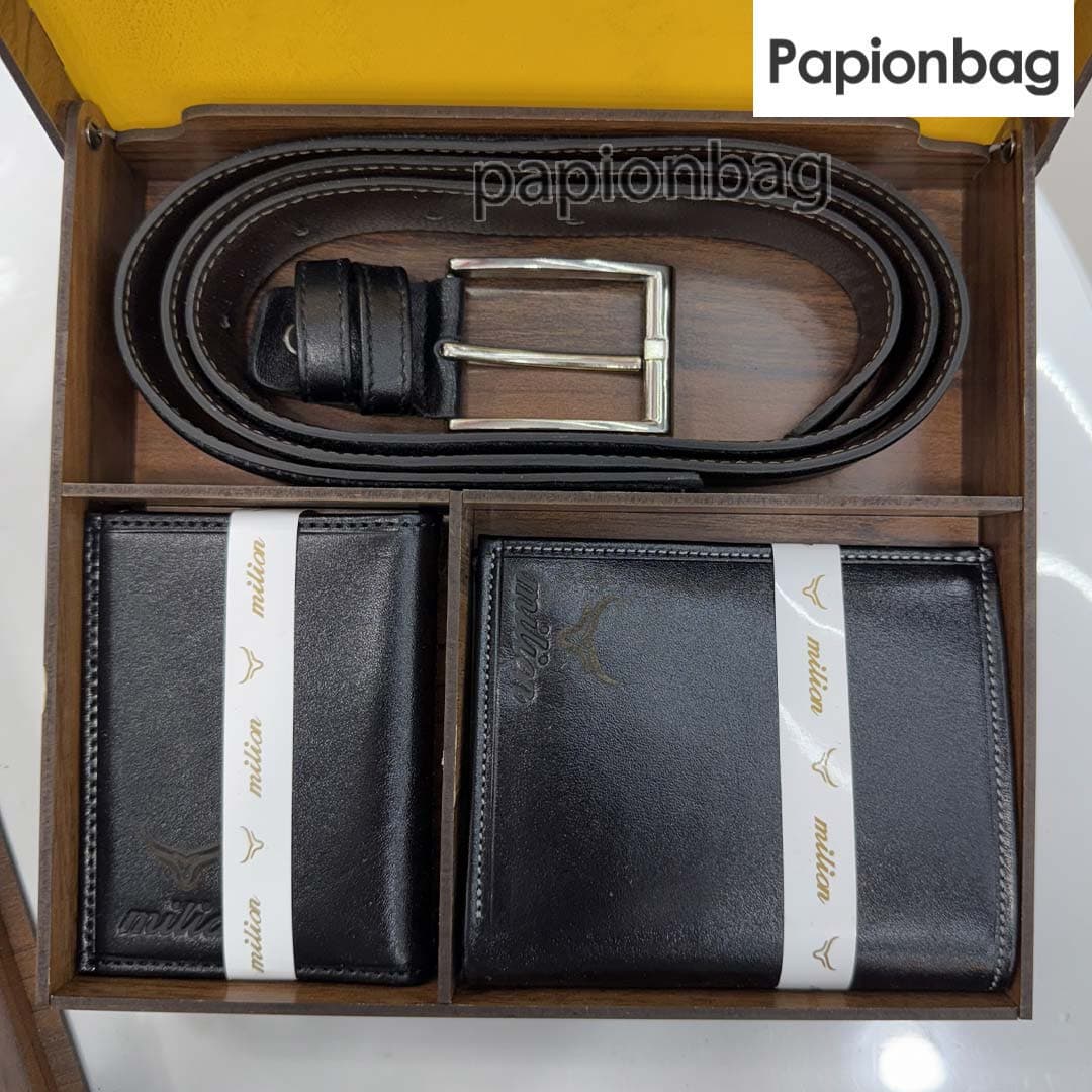 ست مردانه چرم طبیعی 3 تیکه (کیف پول، جاکارتی، کمربند) کد719 — تصویر ۵