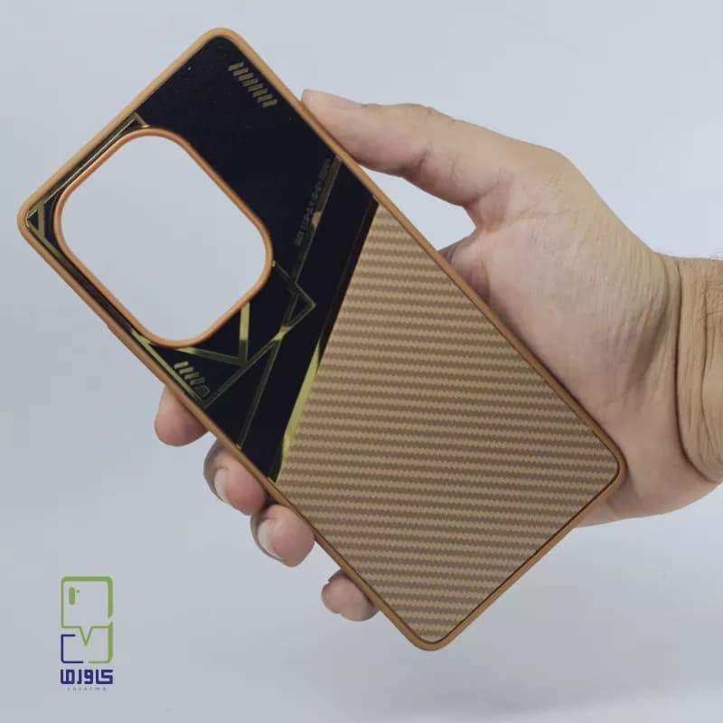 قاب نوت 13 پرو 4G هیبریدی ضدضربه | طرح فیبر کربن قهوه ای | Xiaomi Note 13 Pro 4G