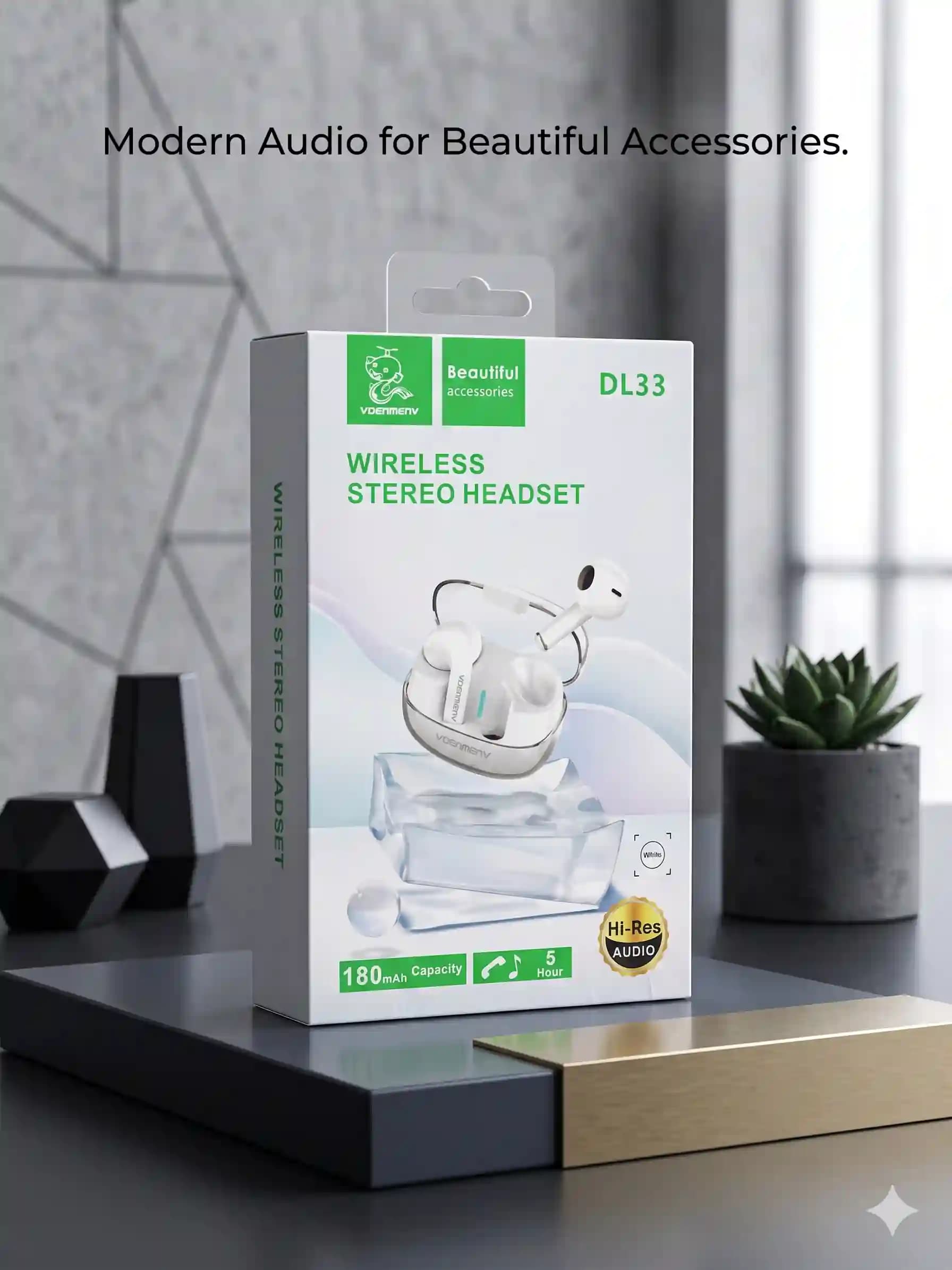 هندزفری بلوتوثی VDENMENV مدل DL33 با کیس شارژ و کیفیت صدای Hi-Res