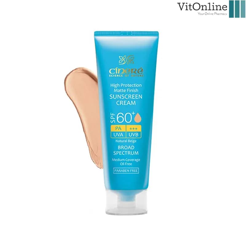 کرم ضد آفتاب سینره SPF60 رنگی بژ طبیعی مات 50 میل
