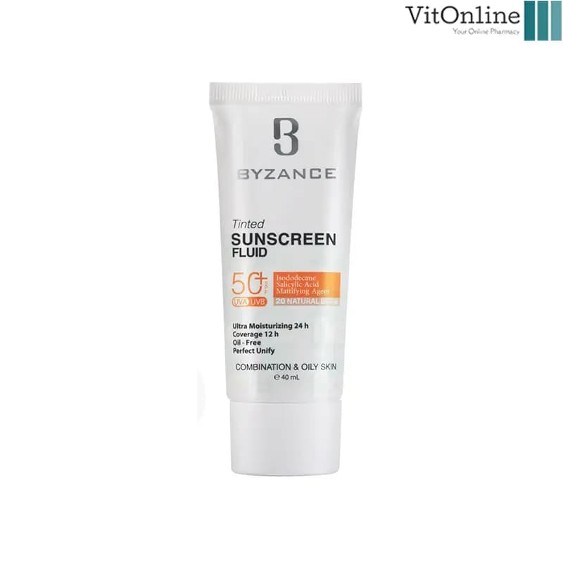 فلوئید ضد آفتاب رنگی بیزانس SPF 50 برای پوست خشگ گلد بز