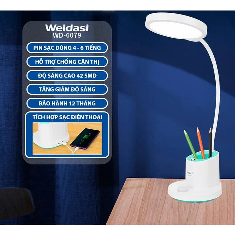چراغ مطالعه شارژی ویداسی Weidasi WD-6079 — تصویر ۵