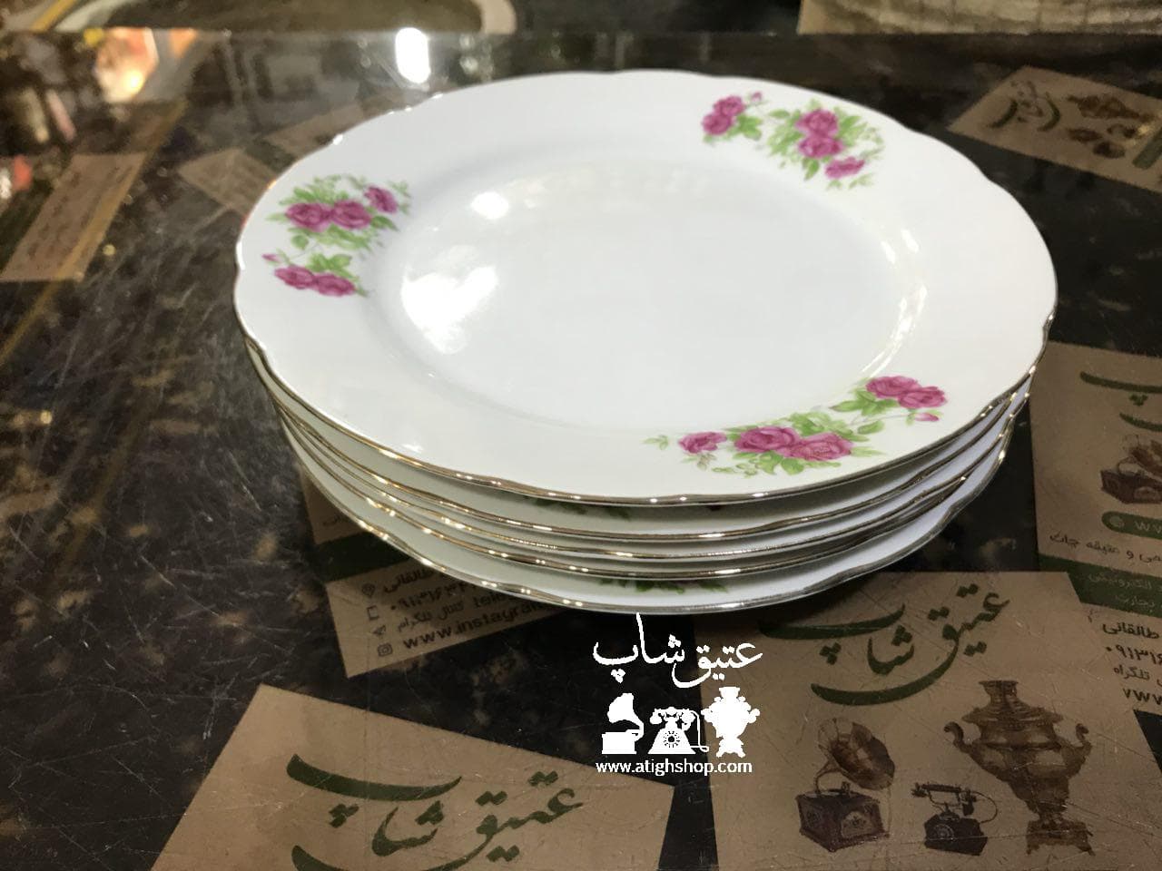 شش عدد برنج خوری گلسرخی ژاپنی قدیمی، قطر21 سانت درجه یک — تصویر ۴