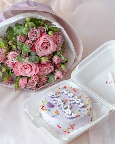 کیک تولد و باکس گل تبریک تولد به برادر