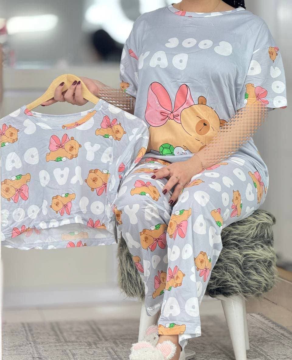 ست سه تیکه راحتی تیشرت و کراپ و شلوار دخترانه و زنانه کد8279 — تصویر ۳