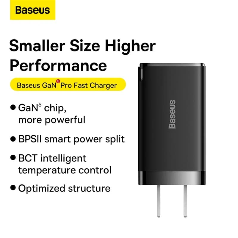 شارژر دیواری باسئوس مدل GAN5 PRO 65W به همراه کابل USB-C — تصویر ۵
