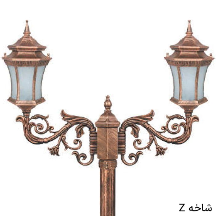 چراغ ایستاده بلند حیاطی دوشاخه معبد کمر باریک