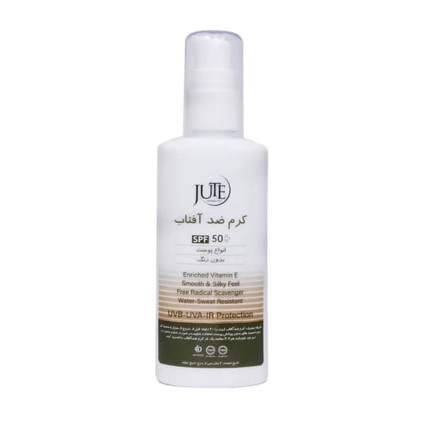 کرم ضدآفتاب +SPF50 انواع پوست بی‌رنگ پمپی ژوت 100میلی‌لیتر Jute