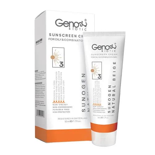 کرم ضدآفتاب بژ روشن SPF50 مناسب پوست چرب و مختلط ژنوبایوتیک 50 میلی‌لیتر GenoBiotic — تصویر ۴