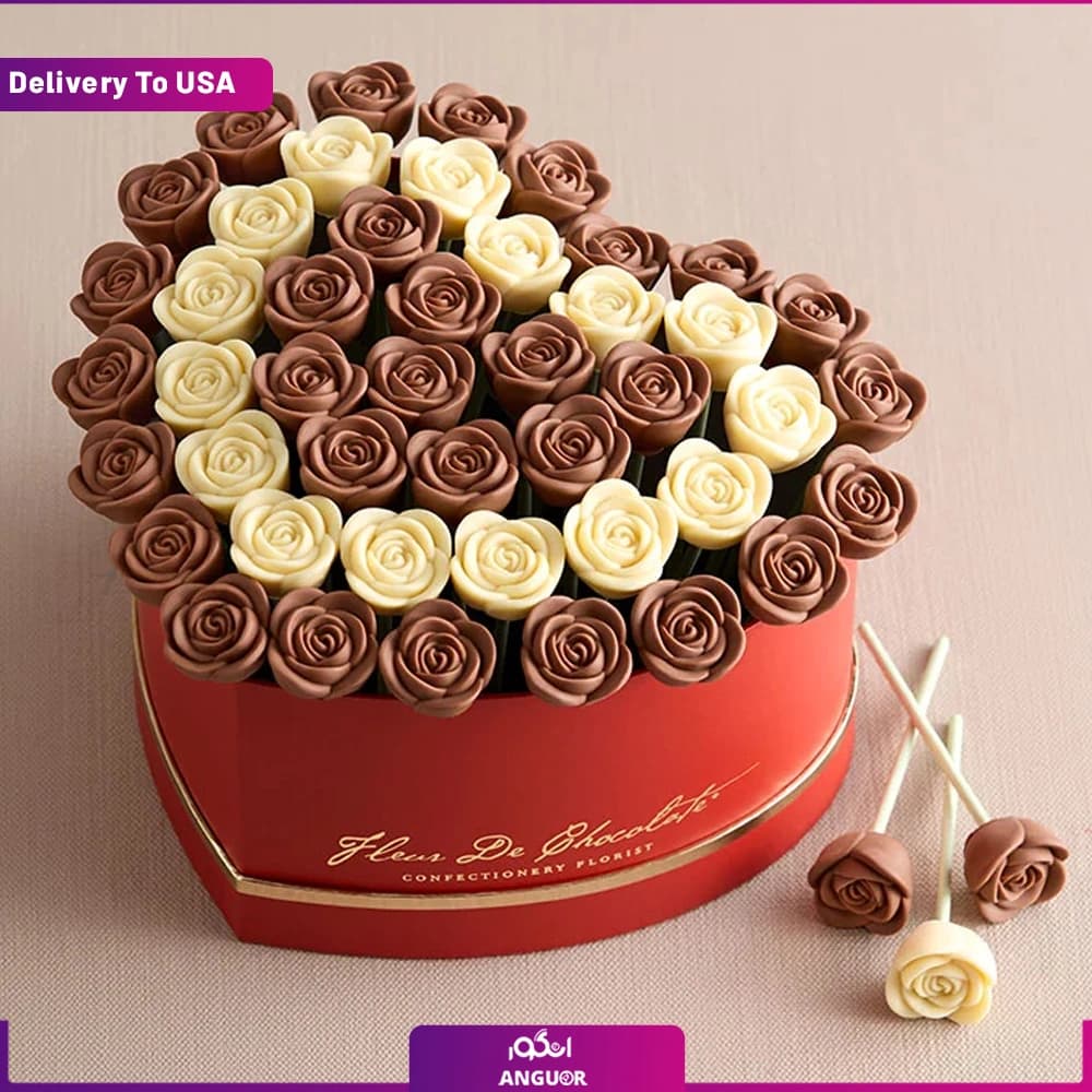 باکس گل رز شکلاتی خوشمزه (ارسال گل به آمریکا)