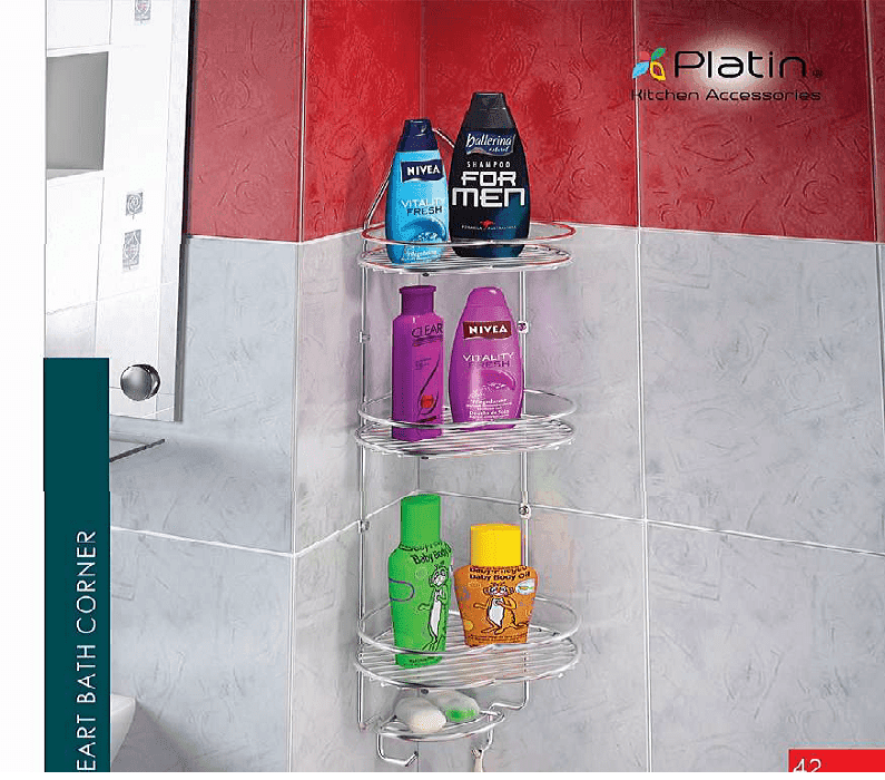 هولدر جای شامپو و صابون کنج حمام طرح قلب ( 2 _ 3 طبقه ) پلاتین کد 7112_7122