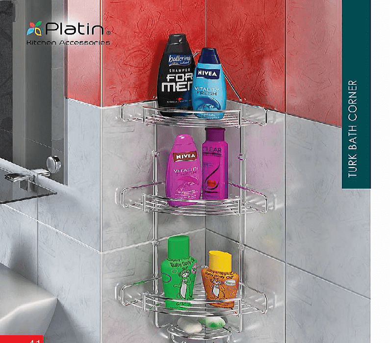 هولدر جای شامپو و صابون کنج حمام طرح ترک ( 2 _ 3 طبقه ) پلاتین کد 7111_7121