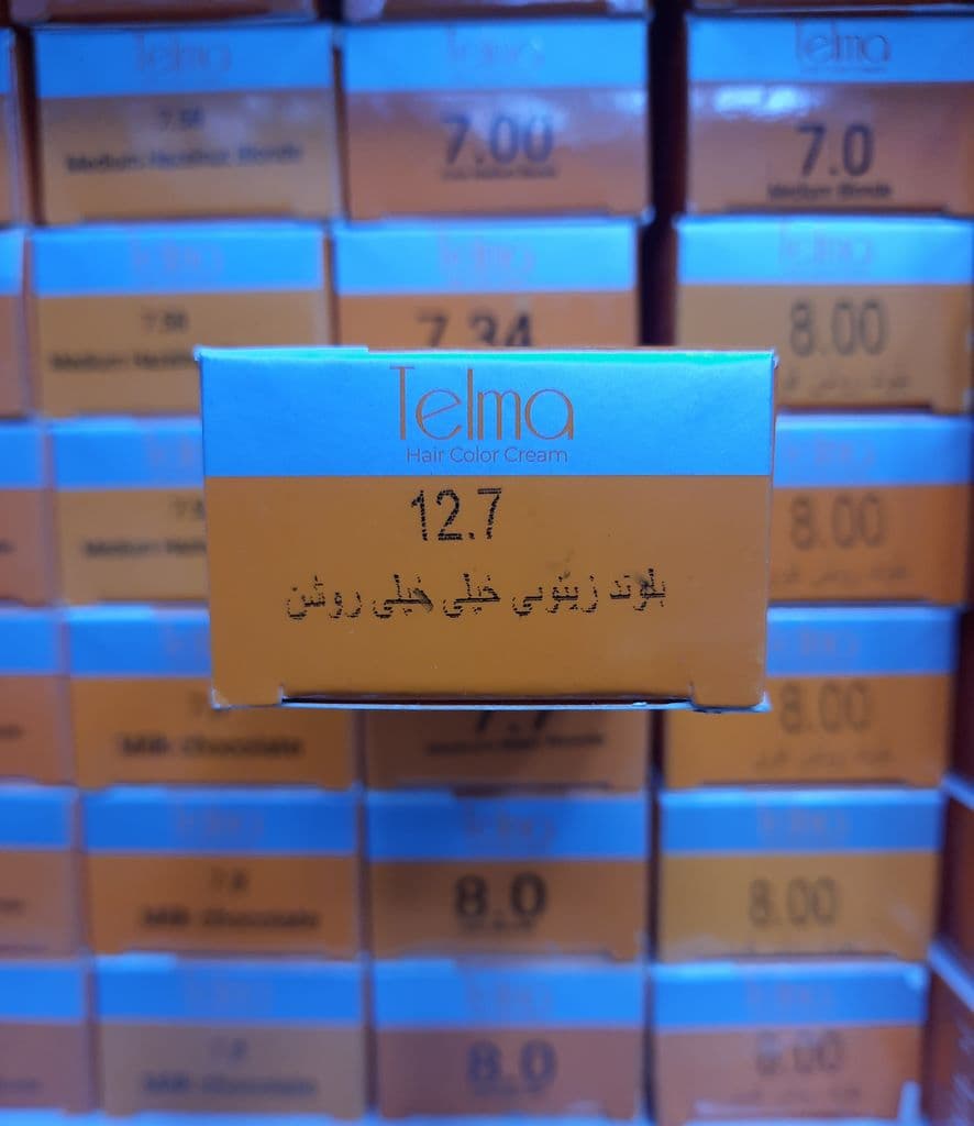 رنگ مو تلما مدل Low Ammonia شماره 12.7حجم 100 میلی لیتر رنگ بلوند زیتونی خیلی خیلی روشن