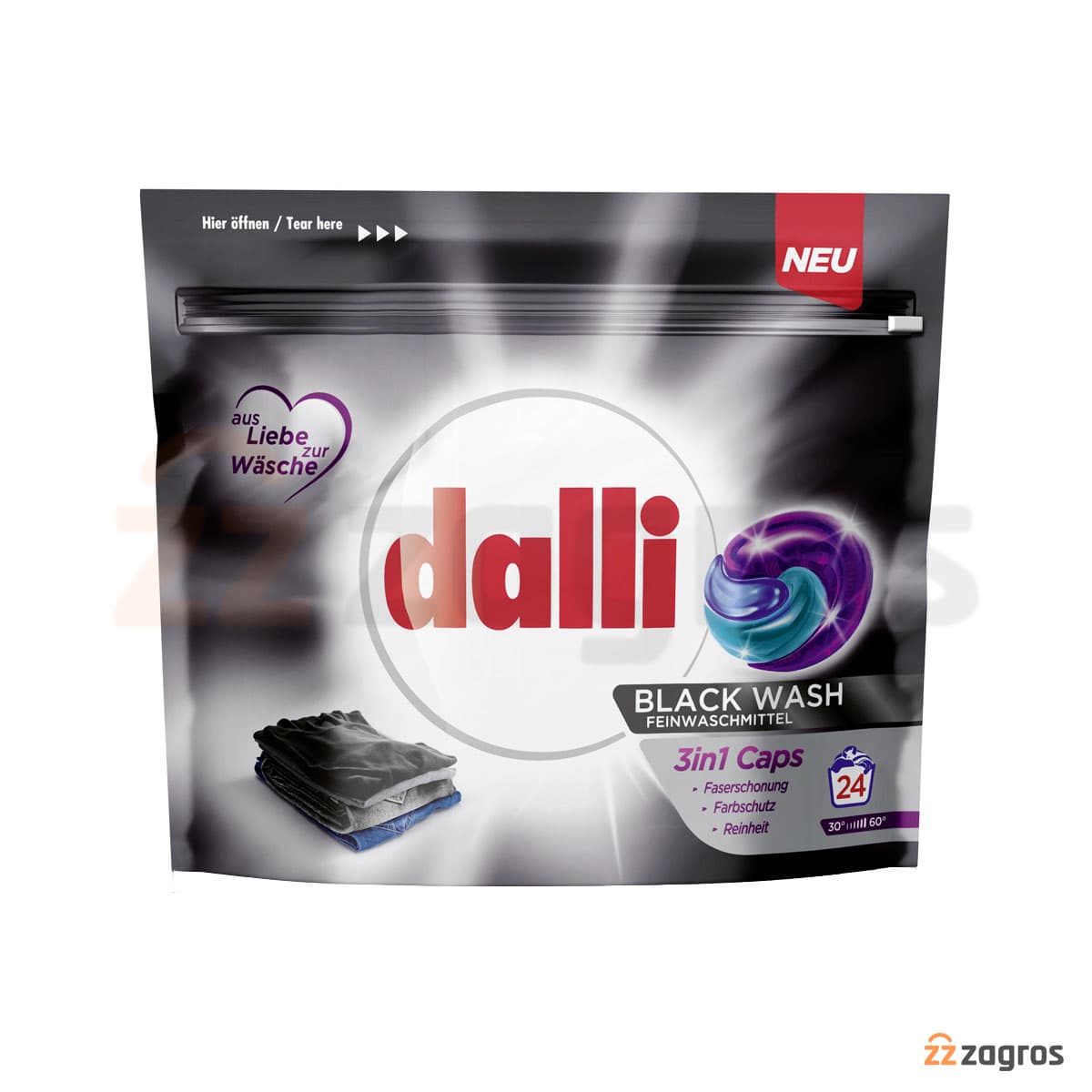 قرص ماشین لباسشویی 3 در 1 دالی مدل Black مناسب لباس های مشکی بسته 24 عددی — تصویر ۲
