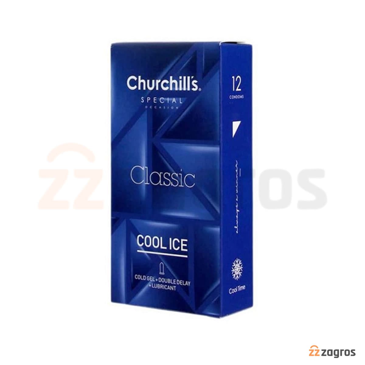 کاندوم کلاسیک خنک کننده تاخیری چرچیلز حاوی ژل روان کننده بسته 12 عددی