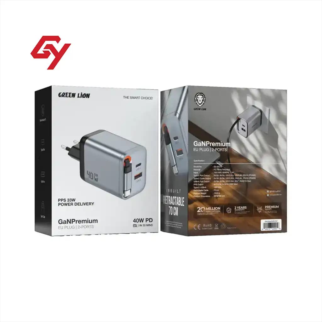 شارژر دیواری 40 وات گرین لاین مدل GaN Premium