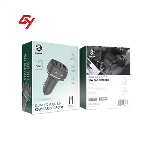 شارژر فندکی 50 وات 3 پورت گرین لاین مدل Dual PD & QC 3.0 50W Car Charger
