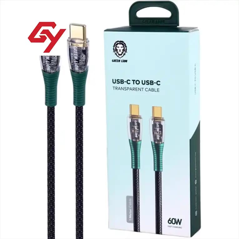 کابل تبدیل فست شارژ Green Lion Transparent Type-C To Type-C 3A 60W 1m