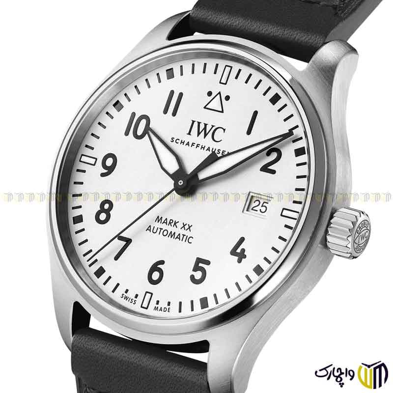 ساعت مچی عقربه ای مردانه برند ‏iwc‏ طرح 8203 رنگ نقره ای مشکی صفحه سفید — تصویر ۲