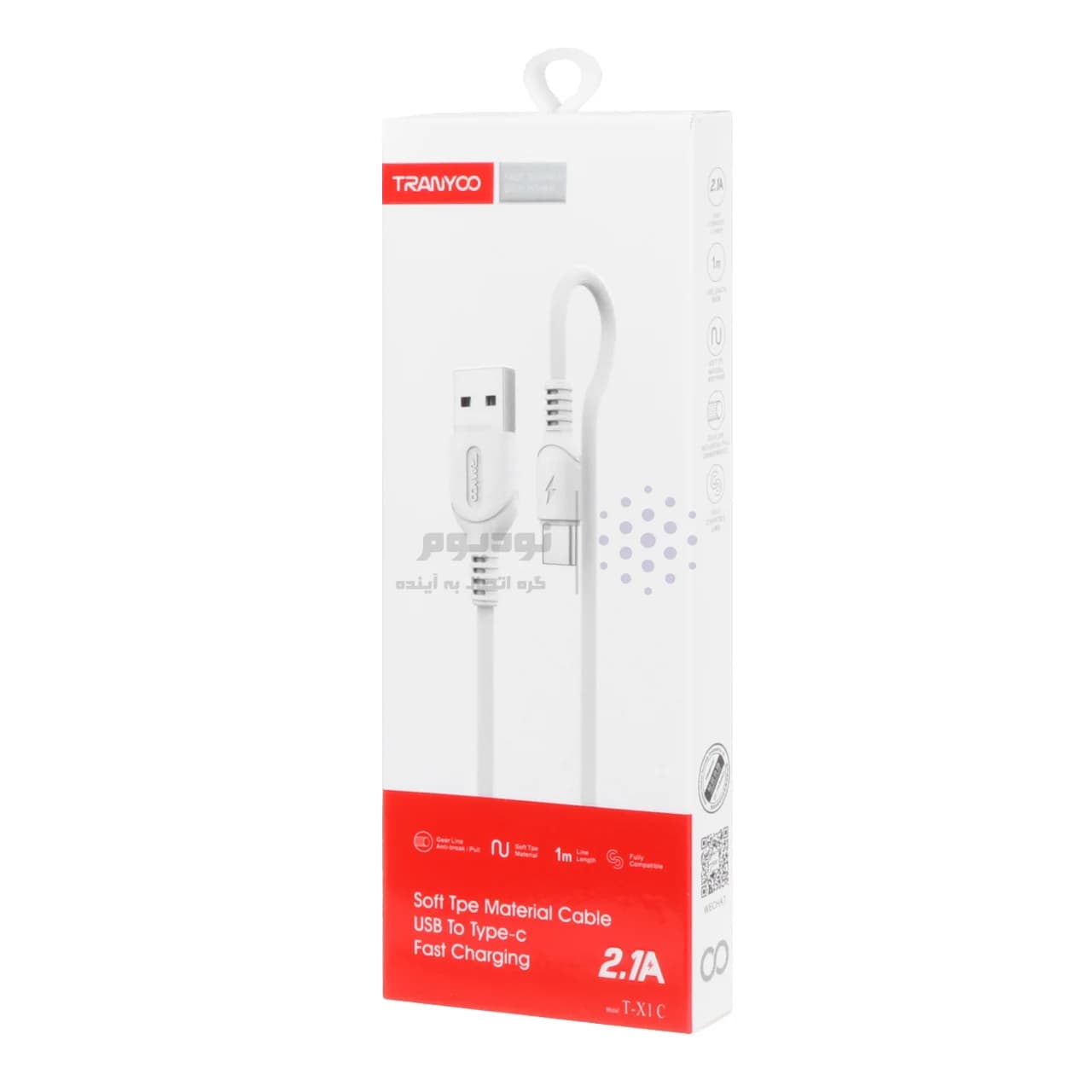 کابل شارژ TRANYOO Type-C مدل T-X1C – سفید — تصویر ۲