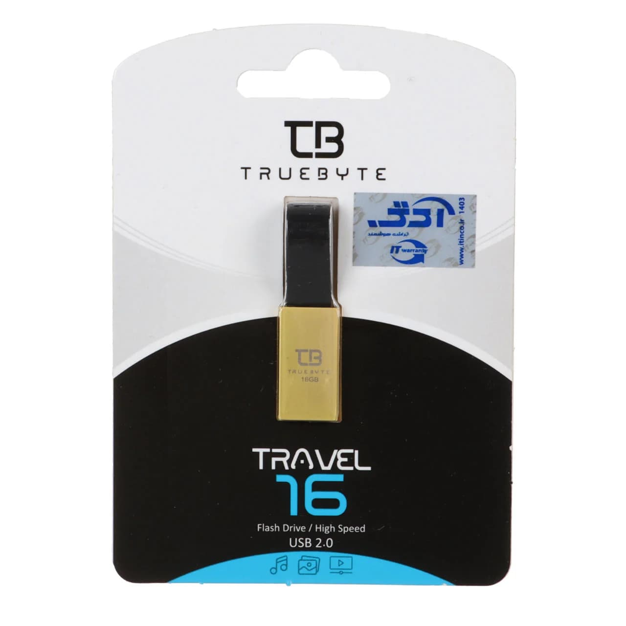 TRUEBYTE TRAVEL USB2.0 Flash Memory – 16GB طلایی (گارانتی مادام العمر شرکت آی تین)