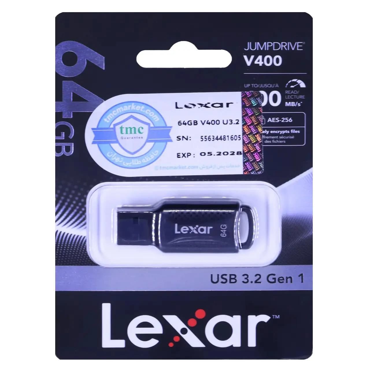 فلش مموری Lexar مدل Jump Drive V400 USB3.2 ظرفیت 32GB – مشکی (گارانتی حافظه طلایی تهران)