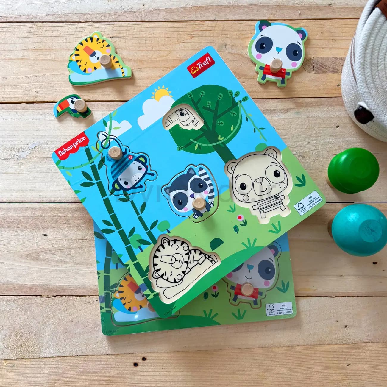پازل چوبی دکمه ای‌ حیوانات جنگل Fisher Price و Trefl