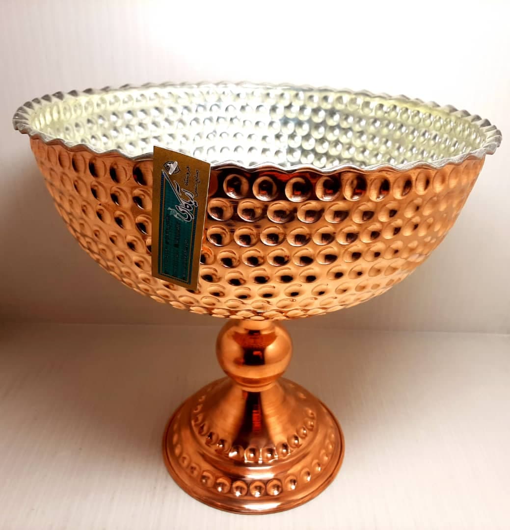 کاسه مسی پایه دار نگیندار 19سانتی