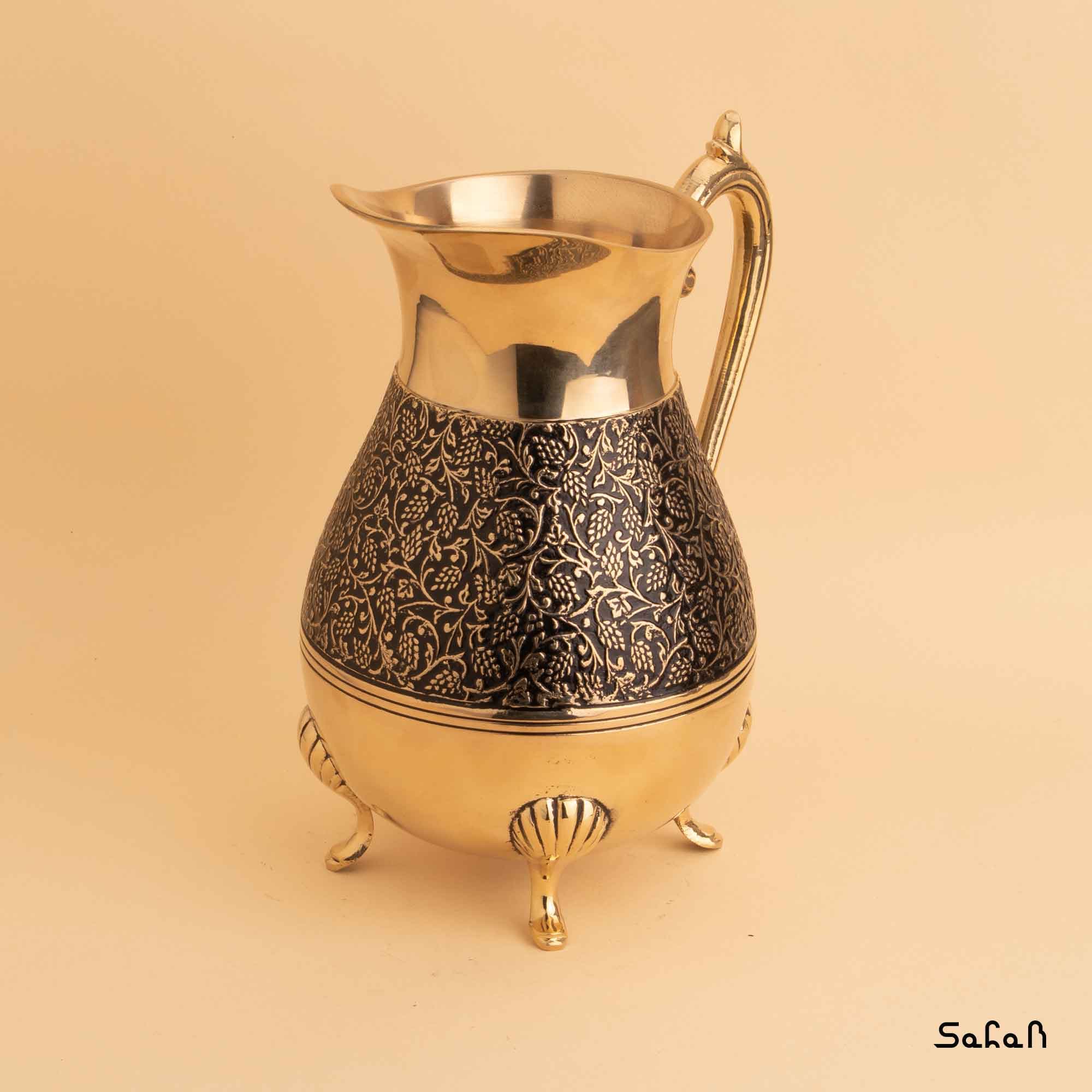 پارچ برنجی میناکاری سه پایه طرح انگوری