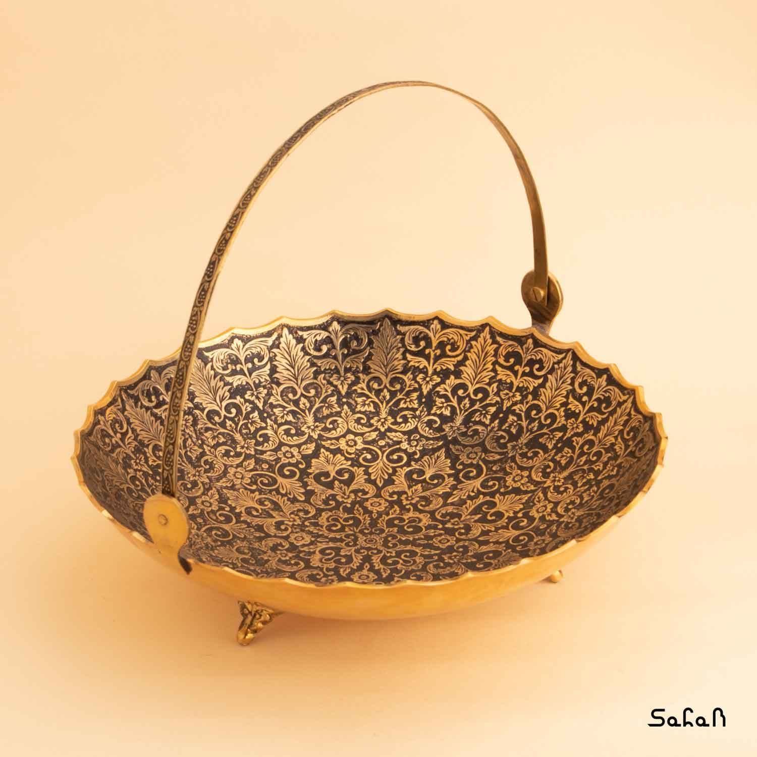 میوه خوری دسته دار برنجی میناکاری طرح تاج