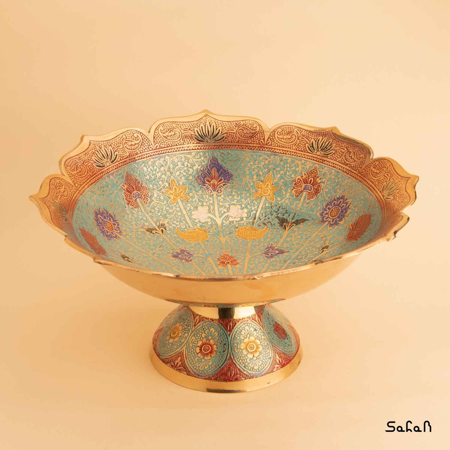 میوه خوری پایه دار برنجی میناکاری مدل سرو