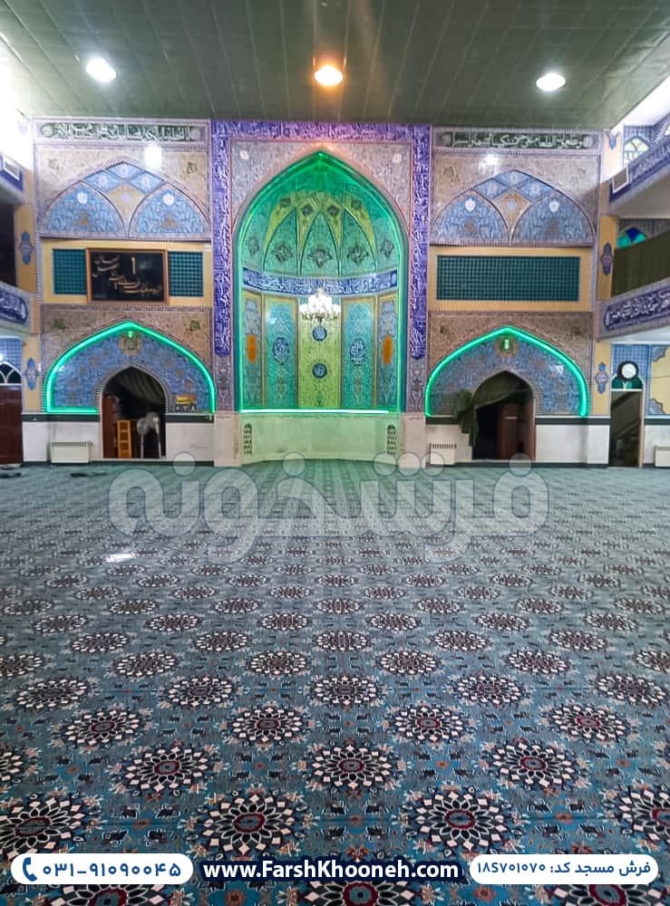 فرش سجاده ای تشریفاتی طرح خورشید زمینه طرح دار آبی کد 701070