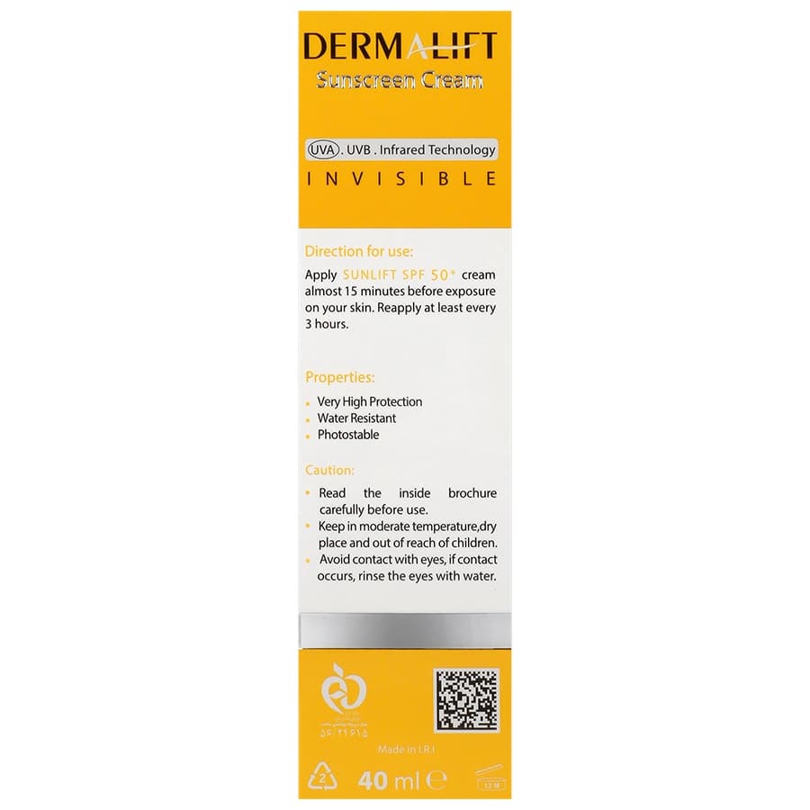 کرم ضد آفتاب بی رنگ پوست خشک SPF50 سان لیفت DERMALIFT — تصویر ۳