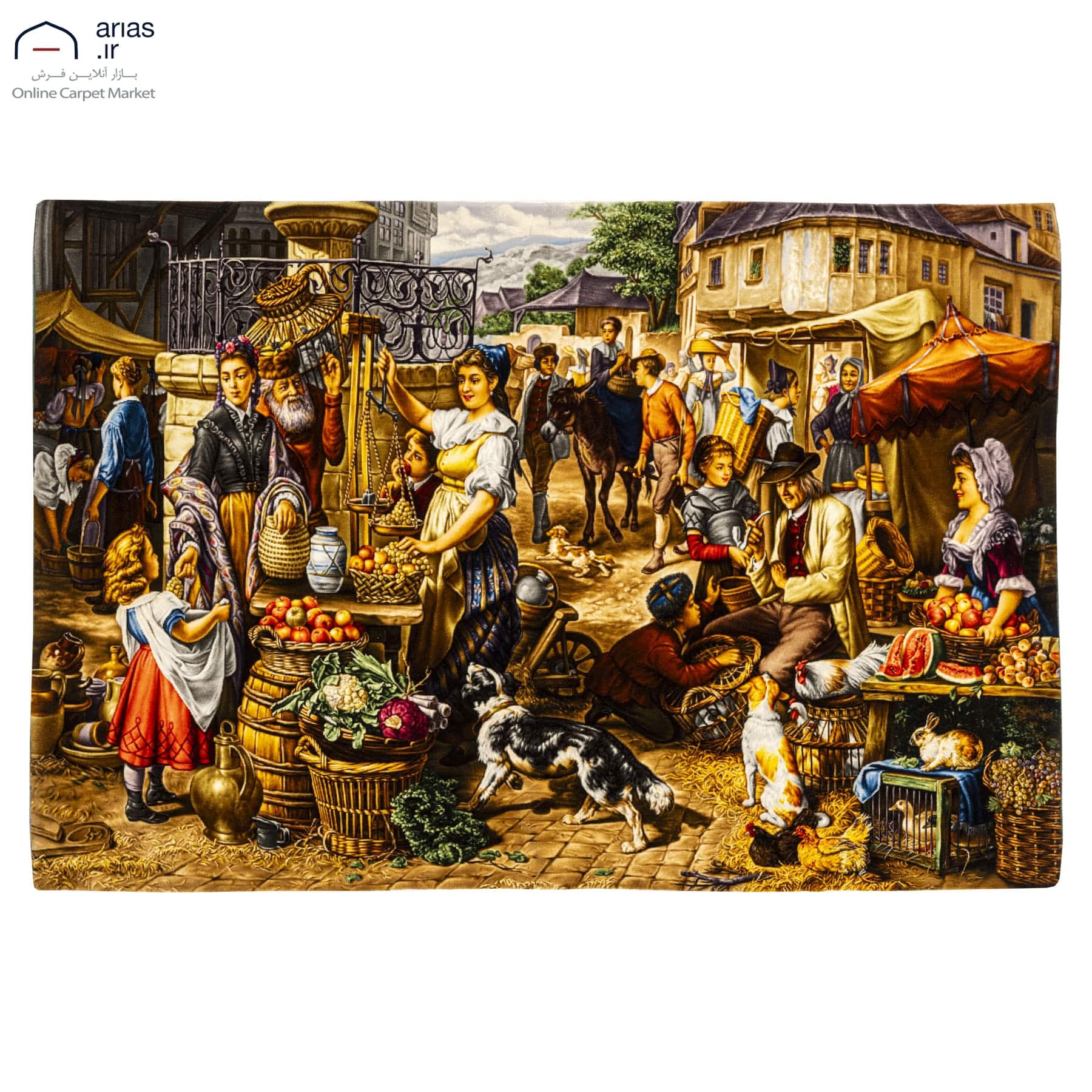 تابلو فرش دستباف عرضی فرانسوی طرح بازار اورشلیم مارک رسولی بافت تبریز کد T02319 — تصویر ۳