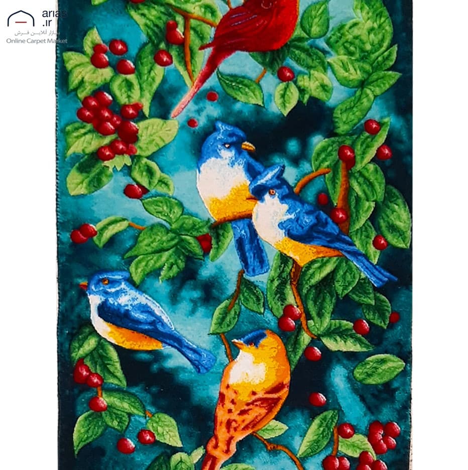 تابلو فرش دستباف عمودی چله ابریشم طرح گل و بلبل بافت تبریز کد T02278 — تصویر ۴