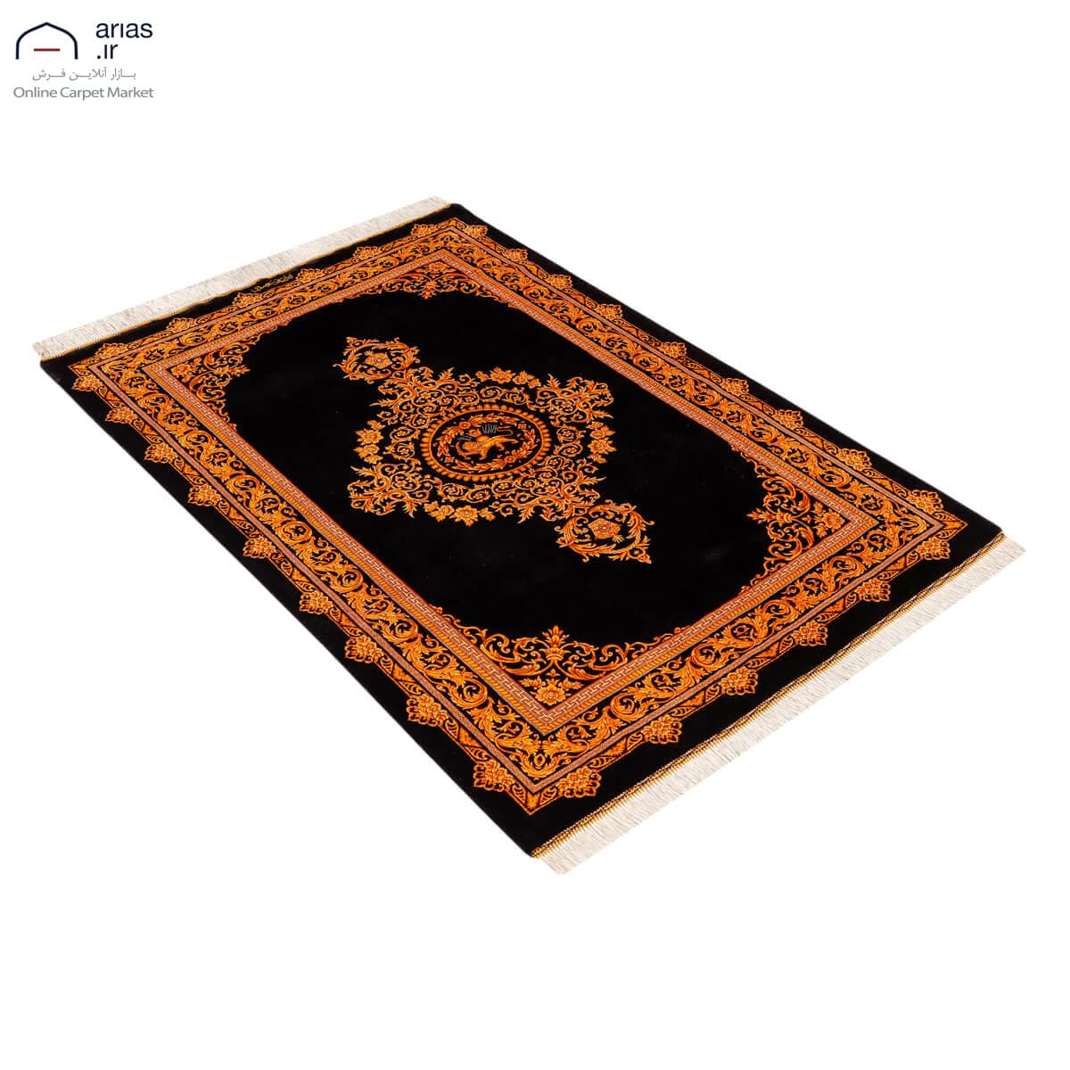 فرش دستباف ذرع نیم تمام ابریشم مارک سعیدی نقشه کف ساده بافت قم کد D02738G — تصویر ۴