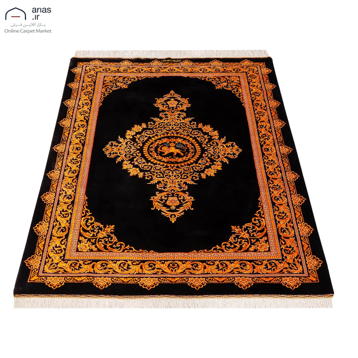 فرش دستباف ذرع نیم تمام ابریشم مارک سعیدی نقشه کف ساده بافت قم کد D02738G — تصویر ۳