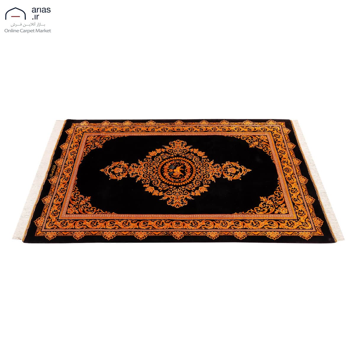 فرش دستباف ذرع نیم تمام ابریشم مارک سعیدی نقشه کف ساده بافت قم کد D02738G — تصویر ۶
