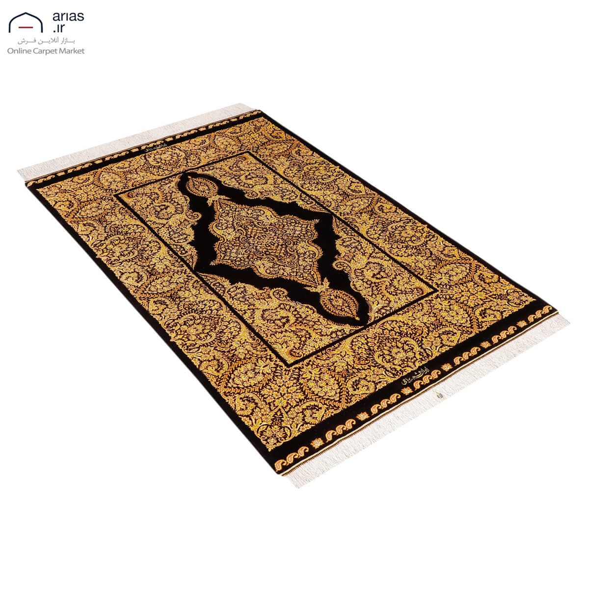 فرش دستباف ذرع نیم تمام ابریشم مارک براعی نقشه کف ساده بافت قم کد D02734G — تصویر ۴